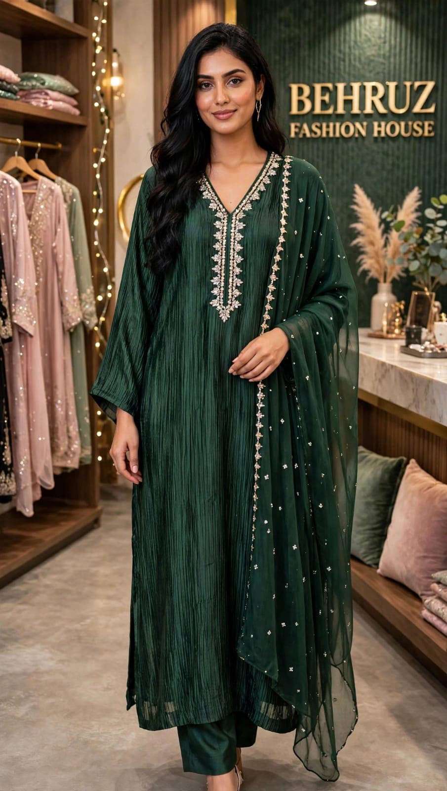 Crush Silk Kaftan - Luxury Pakistani Couture